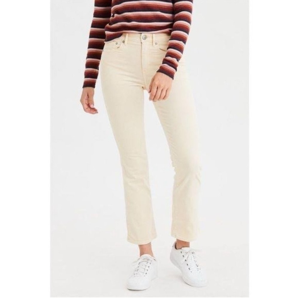 NWT American Eagle Cream Corduroy High Rise Crop Flare Jeans Butter Yellow 12T